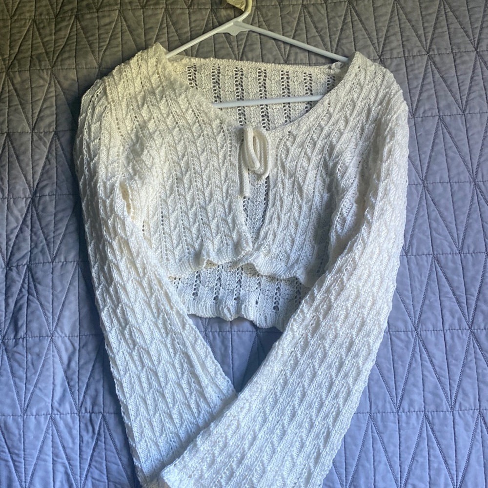 Knitted cropped tie front cardigan with flare sleeves size S